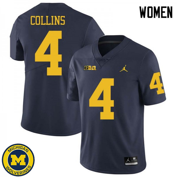 Womens Michigan Wolverines #4 Nico Collins Navy Jordan Brand Fashion Football Jersey